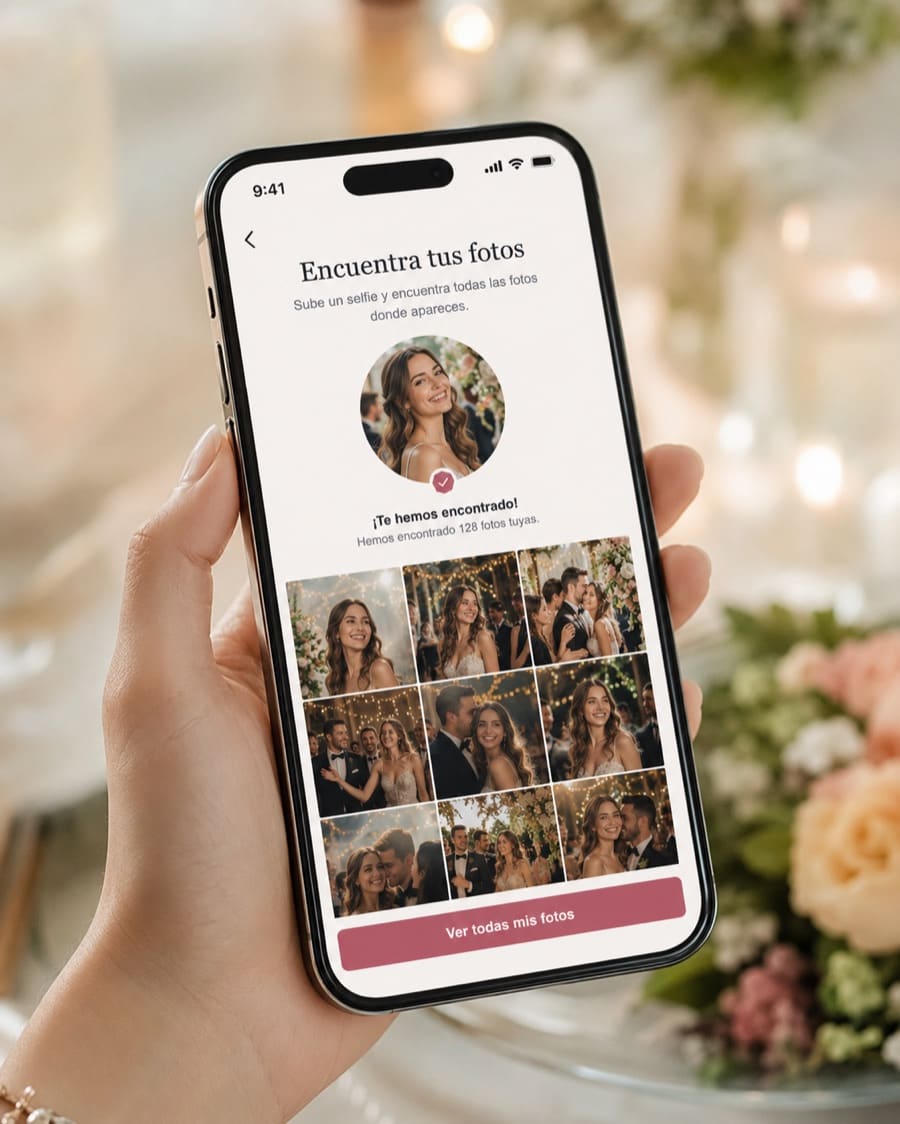 Invitada usando el reconocimiento facial para encontrar sus fotos