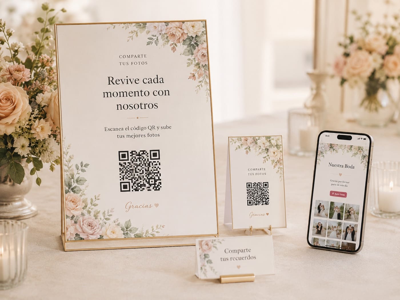 Material QR personalizado para compartir fotos en una celebración
