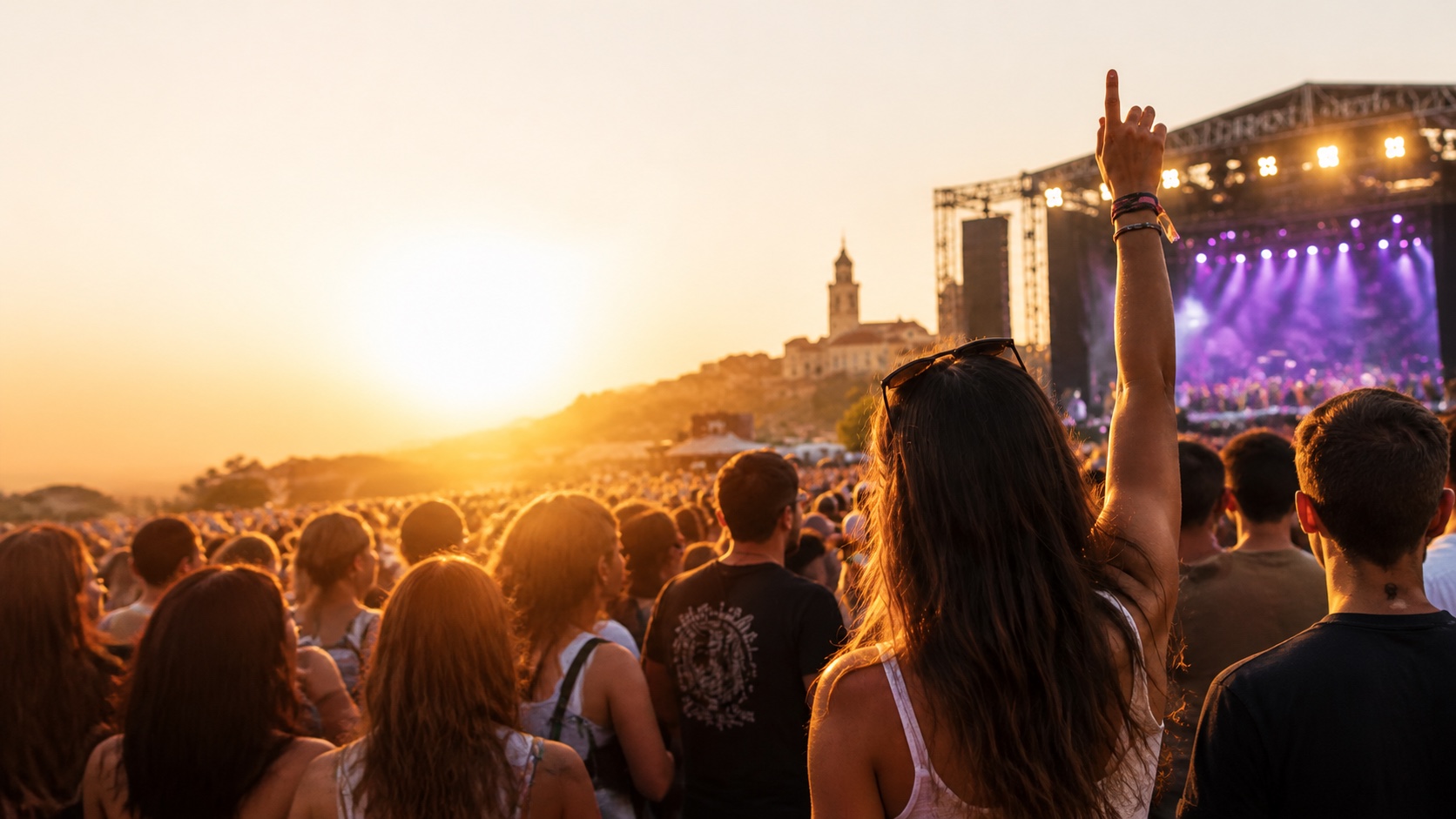 Público disfrutando de un festival al atardecer
