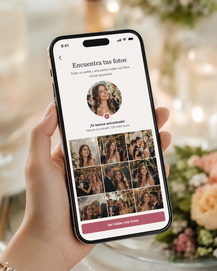 Invitada usando el reconocimiento facial para encontrar sus fotos
